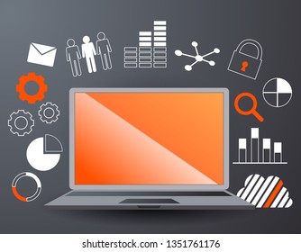 llustration of flat design personal computer and image of cloud server and the Internet