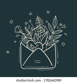 llustration of flowers and herbs in an envelope. Vector design concept