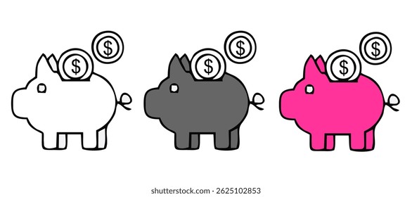 llustration of four piggy banks in different colors. each piggy bank has a coin being saved inside
