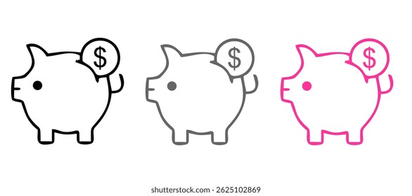 llustration of four piggy banks in different colors. each piggy bank has a coin being saved inside