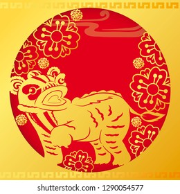 llustration of Golden Chinese dragon in red and gold circle frame with cherry blossom in the background vector and illustration design