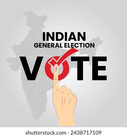 Ilustración de la mano con el signo de votación de la India. Ilustración de las elecciones generales de la India imagen vectorial o Votar en las elecciones en la India con las urnas.
