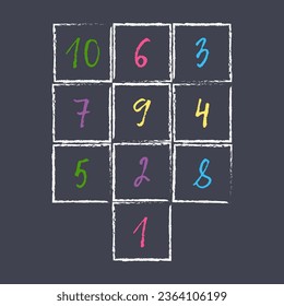 llustration with hopscotch game. Drawn in colored chalk. Flat vector illustration isolated on white background. Child Game