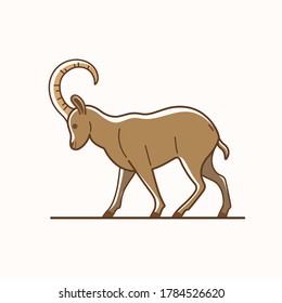 llustration of ibex. Simple contour vector illustration for emblem, badge, insignia.