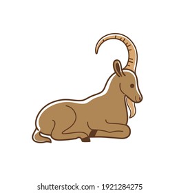 llustration of ibex. Simple contour vector illustration for emblem, badge, insignia.
