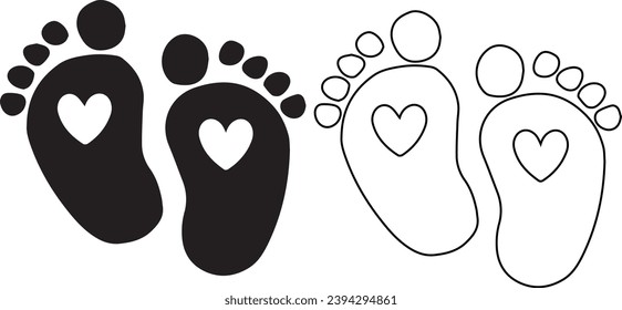 llustration of imprint of footprints of a child with a heart