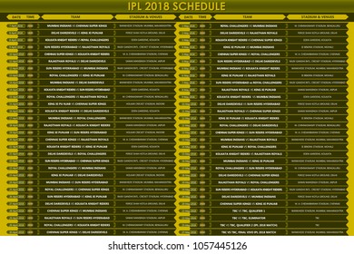 Llustration Of IPL Cricket Match Schedule For 2018 Sports Background