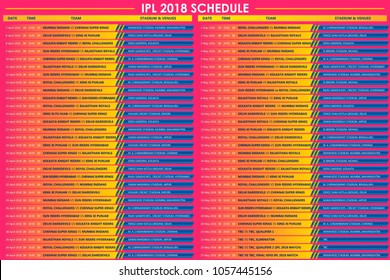 Llustration Of IPL Cricket Match Schedule For 2018 Sports Background