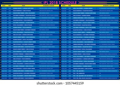 Llustration Of IPL Cricket Match Schedule For 2018 Sports Background