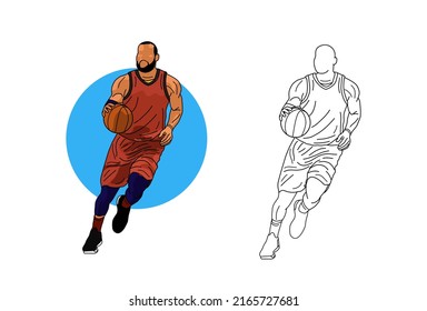 llustration and line art of basketball players illustrations for kids learning to color eps file