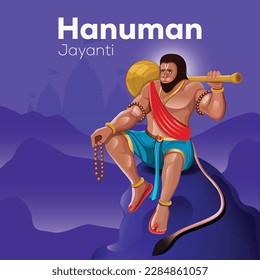 llustration of Lord Hanuman on religious background with message in Hindi meaning Greetings