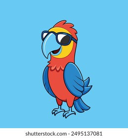 llustration macaw bird use sunglass isolated