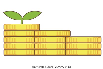 llustration material of coin tower and young leaves
