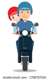 llustration of men and women wearing helmets riding scooters (small bikes)