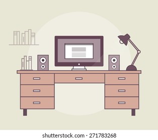 llustration of modern workplace. Flat minimalistic style. Flat design