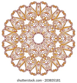 llustration of ornate floral pattern in pastel rose pink and yellow shades on white background