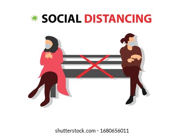 llustration PEOPLE DO SOCIAL DISTANCING BECAUSE Common Viruses, corona , mers. Wuhan virus disease with mask . Corona Virus Cell Vector Illustration. Good for template background, banner, poster, etc.