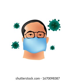 llustration PEOPLE USING MASK Featuring Common Viruses, corona , mers. Wuhan virus disease with mask . Corona Virus Cell Vector Illustration. Good for template background, banner, poster, etc.
