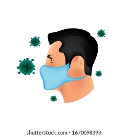 gente con MÁSCARA con virus comunes, corona , veranos. Enfermedad del virus Wuhan con máscara . Ilustración de vectores de células de virus Corona. Es bueno para el fondo de la plantilla, banner, afiche, etc.
