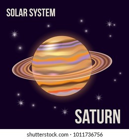 llustration of the planet Saturn on a starry background. Planets of the Solar system. Vector cosmos.