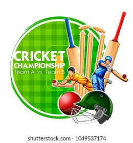 llustration of Player bat, ball and helmet on cricket sports background