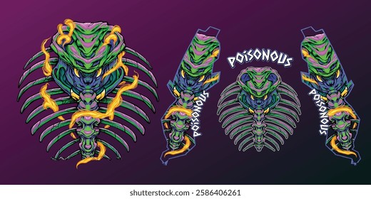 llustration of poisonous cobra snake bones in pack design