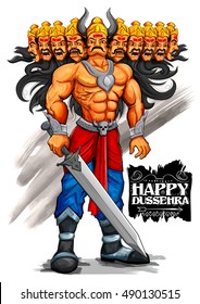 llustration of Raavana with ten heads for Dussehra Navratri festival of India poster