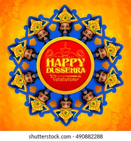 llustration of Raavana with ten heads for Dussehra Navratri festival of India poster