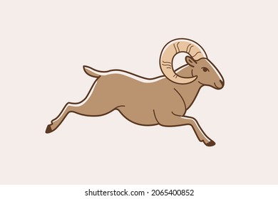 llustration of ram. Simple contour vector illustration for emblem, badge, insignia.