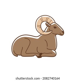 llustration of ram. Simple contour vector illustration for emblem, badge, insignia.