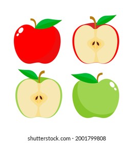 llustration of red and green apple slice. Simple apple vector illustration for icon, logo, clothing, kids book or application or website element, science for children, toy design, educational media