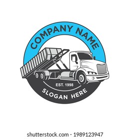 llustration of Roll-off (dumpster) truck, vector art, logo template. svg