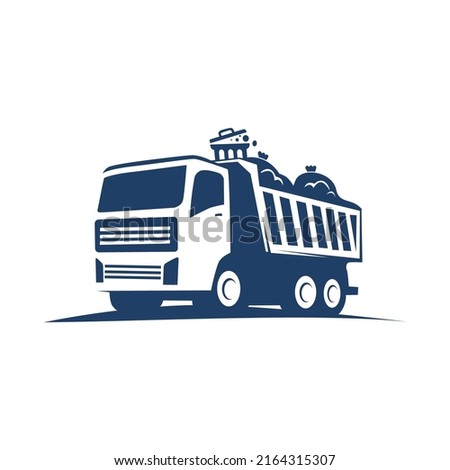 llustration of Roll-off (dumpster) truck, vector art, logo template.