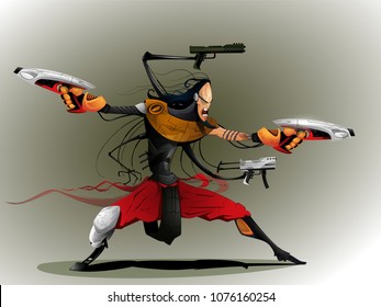 llustration of space pirate. Battle cyborg. Cartoon vector illustration