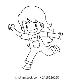 llustration vector flat image hand draw cartoon character illustration children girl be smile run isolated white background graphic design coloring book