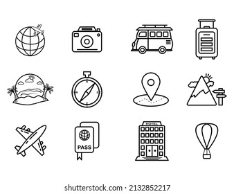 llustration vector graphic of icon set traveling, perfect for symbol, template, and illustration with editable, besides that, it is also an alternative vacation destination