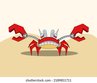 Gráfico vectorial de la ilustración del robot de cangrejo con misil y luz de los ojos bueno para el afiche, logotipo de mascota, clavija, pegatina, camiseta de diseño