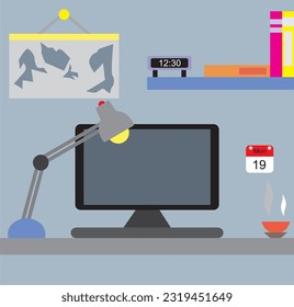 llustration vector graphic of workspace furniture. Concept flat design. Perfect for icon, sign, symbol, web, application, template, landing page, cartoon, etc.