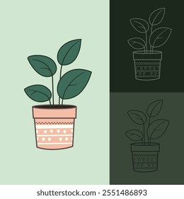 llustration vektor graphic of a green leaves in pot perfect for poster design, stickers, brochures, website and application displays