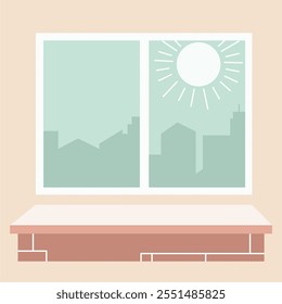 llustration vektor graphic of a window and city background perfect for poster design, stickers, brochures, website and application displays