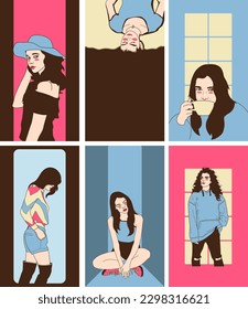 llustration woman pose aesthetic in pop art vector style fashion for cover digital magazine