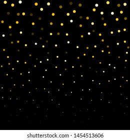 Lluxury golden on black background. Gold glitter circle, round and diamond particles. Template with glitter for logo, greetind card, certificate, gift voucher and covers.