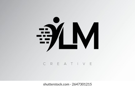 LM Creative Digital Monogram Logo – Futuristic Letter mark Design Featuring Human Shape, Pixel Motion and Minimal Tech Style for Innovative Branding Identity