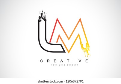 LM Creative Modern Logo Design Vetor with Orange and Black Colors. Monogram Stroke Letter Design.