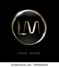 LM initial letters with circle elegant logo golden silver black background