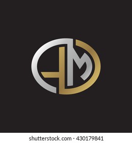 LM initial letters looping linked ellipse elegant logo golden silver black background
