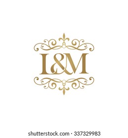 L&M Initial logo. Ornament ampersand monogram golden logo