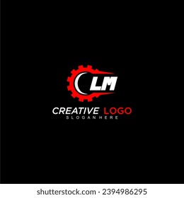 LM initial monogram for automotive logo with gear wheel image design vector