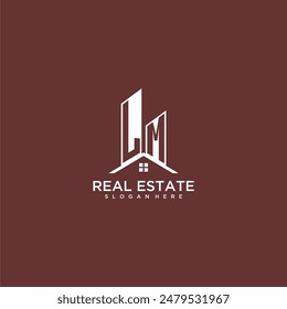 LM monograma inicial de construcción y logotipo de techo para bienes raíces