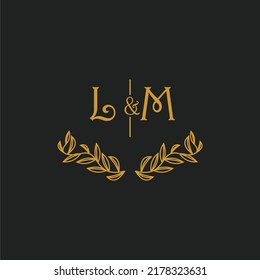 LM initial monogram wedding with creative leaf line